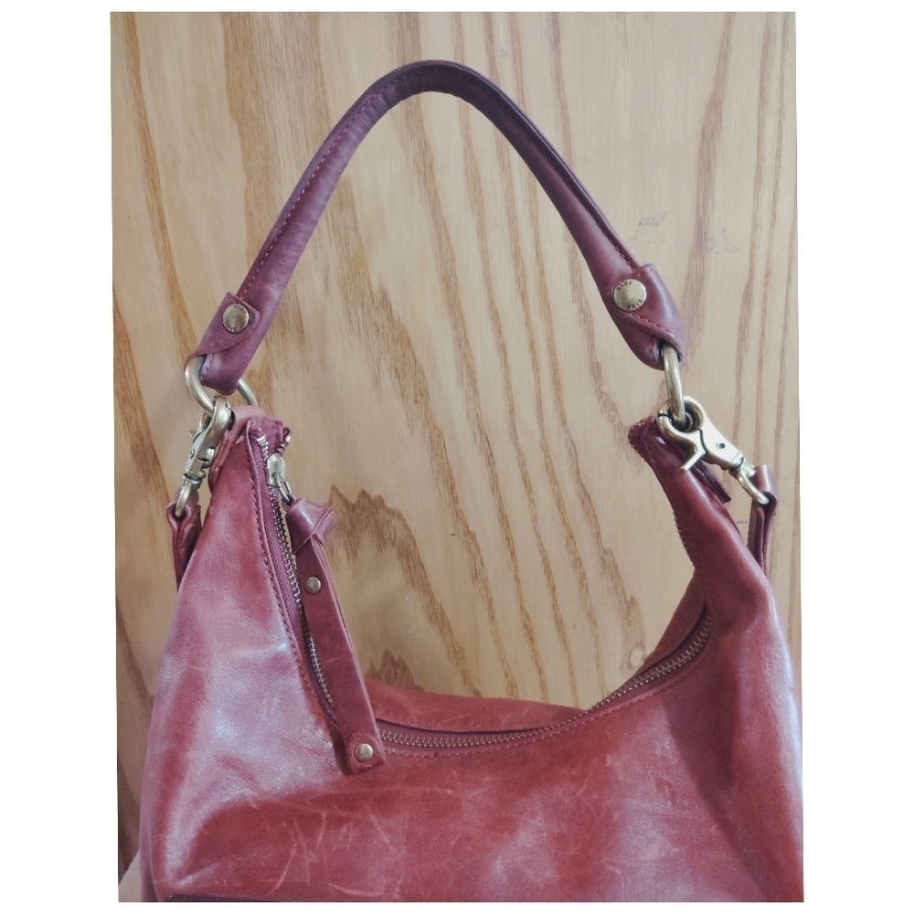 Frye Cognac Brown Leather Hobo Bag Minimalist Shoulder Purse - Picture 4 of 11